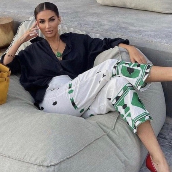 Zara Embroidered Linen Trouser - Picture 1 of 16